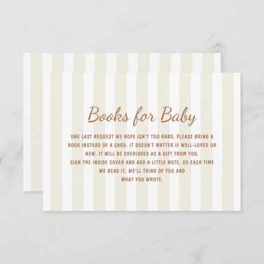 Neutrale Ecru Streifen Bücher für Baby Begleitkarte (Vorne/Hinten)