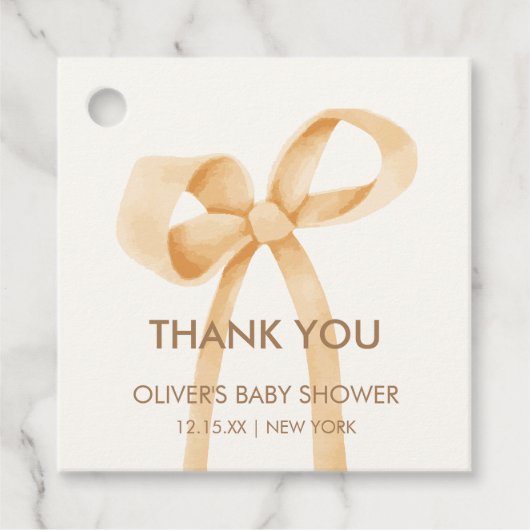 Neutrale, einfache Bow-Babydusche Geschenkanhänger (Vorderseite)