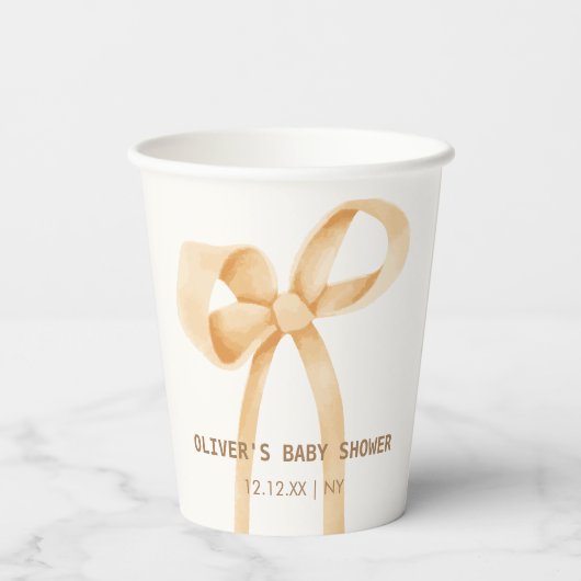 Neutrale, einfache Bow-Babydusche Pappbecher (Rückseite)