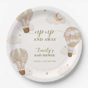 Neutrale Elegante Boho Heißluftballon-Baby-Party Pappteller