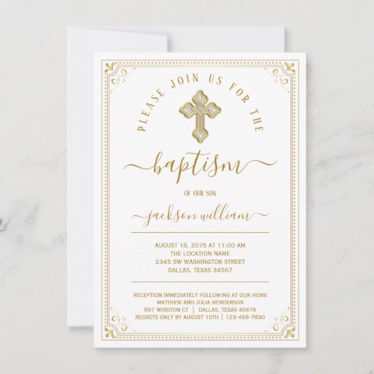 Neutrale, elegante Goldtaufe Einladung (Vorderseite)