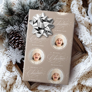 Neutrale elegante Kalligrafie Frohe Weihnachten Fo Geschenkpapier