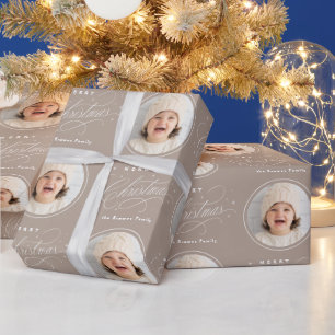 Neutrale elegante Kalligrafie Frohe Weihnachten Fo Geschenkpapier