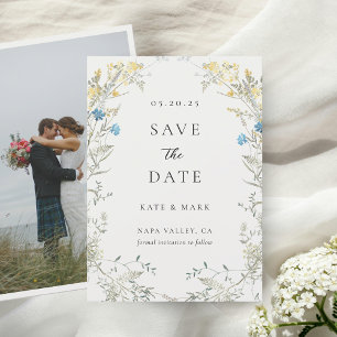 Neutrale Elegante Wildblume Foto Hochzeit Save The Date