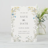 Neutrale Elegante Wildblume Hochzeit Save The Date (Stehend Vorderseite)