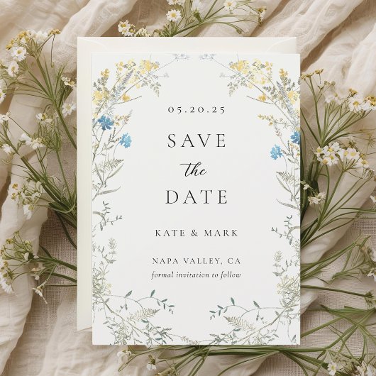 Neutrale Elegante Wildblume Hochzeit Save The Date