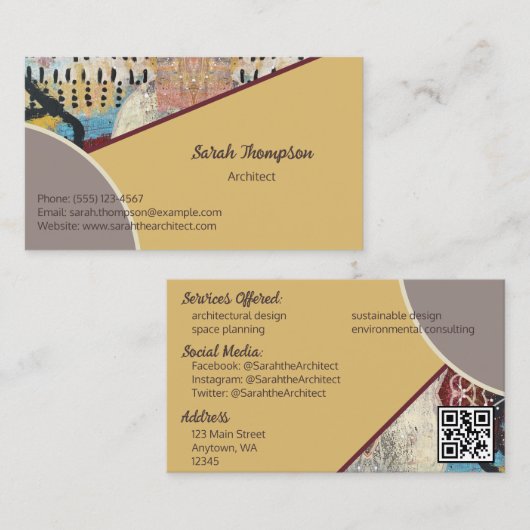Neutrale Eleganz mit QR-Code für Abstrakte Akzente Visitenkarte (Vorne/Hinten)
