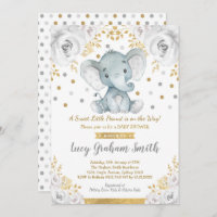 Neutrale Elephant Baby Dusche Gold Gray Floral