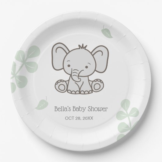 Neutrale Elephant-Babydusche Pappteller (Vorderseite)