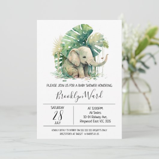 Neutrale Elephant Watercolor Babydusche Einladung (Stehend Vorderseite)