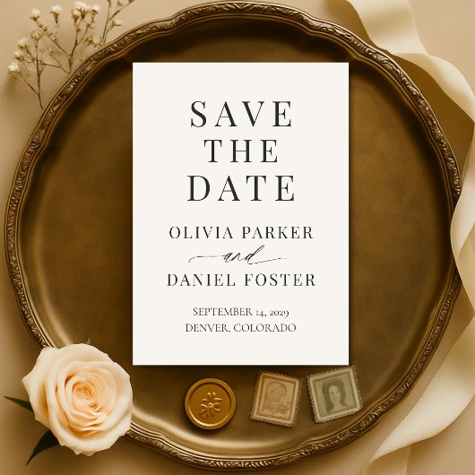 Neutrale Elfenbein-Hochzeit Save the Date