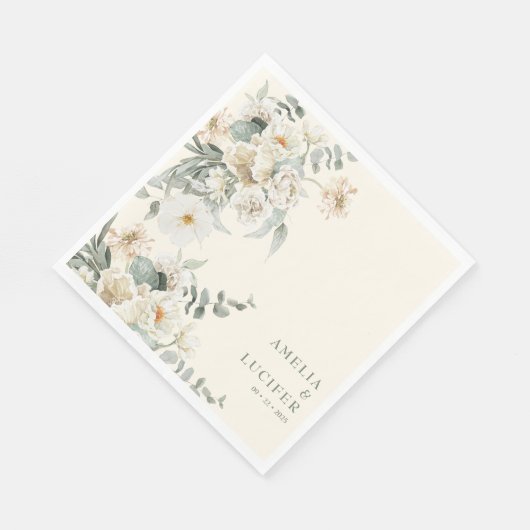 Neutrale Elfenbeinblütensaft grüne Hochzeit Serviette (Ecke)