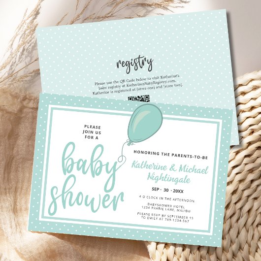 Neutrale Eltern Minze QR Code Babydusche Einladung