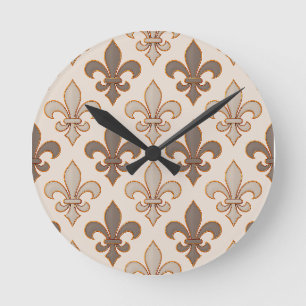Neutrale Erde Royal Fleur-de-lis Stil Runde Wanduhr