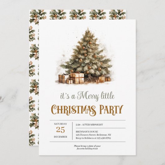 Neutrale erdfarbene grüne Weihnachtsbaumruste Einladung (Vorne/Hinten)
