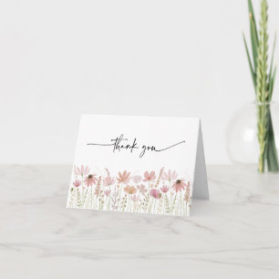 Neutrale Erdige Wildblumen-Hochzeit Dankeskarte