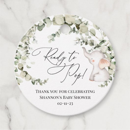 Neutrale Eukalyptus-Elephant-Babydusche Geschenkanhänger (Vorderseite)