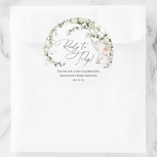 Neutrale Eukalyptus-Elephant-Babydusche Runder Aufkleber (Tasche)