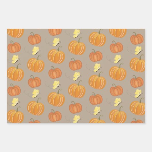 Neutrale Fall Wasserfarbenkürbis und Schmetterling Geschenkpapier Set (Vorderseite 3)