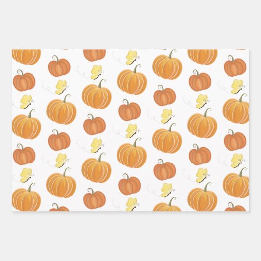 Neutrale Fall Wasserfarbenkürbis und Schmetterling Geschenkpapier Set (Vorderseite)