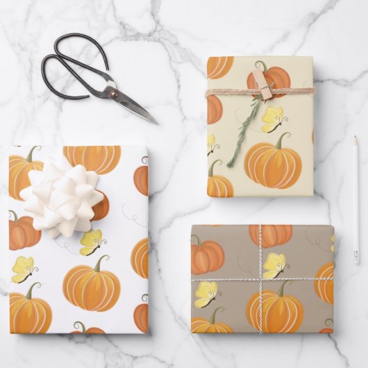 Neutrale Fall Wasserfarbenkürbis und Schmetterling Geschenkpapier Set (Vorderseite)