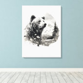 Neutrale Farben Aquarellbär im Wald Leinwanddruck (Insitu (Holzboden))