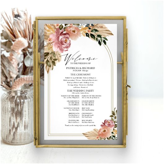 Neutrale Farben Boho Florales Hochzeitsprogramm-Sc Poster