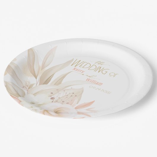 Neutrale Farben Elegante Hochzeit Pappteller (Schrägansicht)