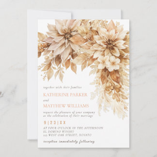 Neutrale Florale Hochzeits-Einladung Beige Elegant Einladung