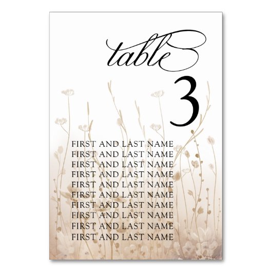 Neutrale Florale Wildblumen-Tischnummerkarte Tischnummer (Vorderseite)