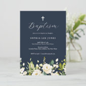 Neutrale Floralflora-Taufe der Marine Einladung (Stehend Vorderseite)