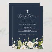 Neutrale Floralflora-Taufe der Marine Einladung (Vorne/Hinten)