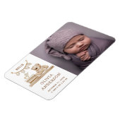 Neutrale Fotogeburtsanzeige | Boho-Teddybär Magnet (Linke Seite)