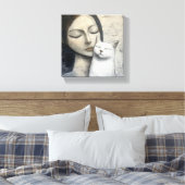 Neutrale Frau und Katze Leinwanddruck (Insitu (Schlafzimmer))