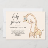 Neutrale gelbe Giraffe Babydusche Einladung (Vorderseite)