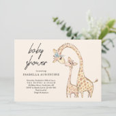 Neutrale gelbe Giraffe Babydusche Einladung (Stehend Vorderseite)