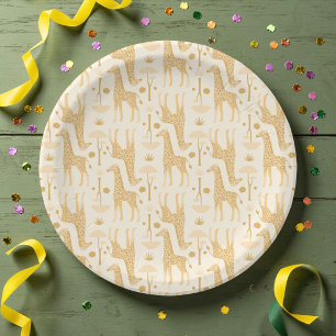 Neutrale gelbe Giraffen-Safari-Baby-Shower-Party Pappteller