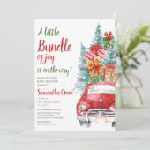 Neutrale Geschenke Weihnachtswagen Babydusche Einladung (Stehend Vorderseite)