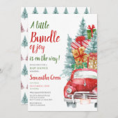 Neutrale Geschenke Weihnachtswagen Babydusche Einladung (Vorne/Hinten)