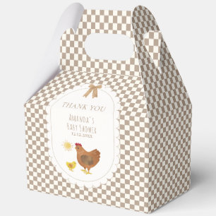 Neutrale Gingham Cottagecore Henne Küken Babyparty Geschenkschachtel