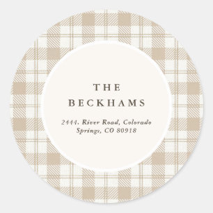 Neutrale Gingham personalisierte Weihnachts-Rückse Runder Aufkleber
