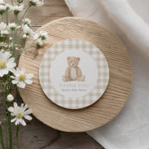Neutrale Gingham-Teddy-Bär-Baby-Party