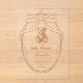 Neutrale Gingham Teddy Bear Baby Shower Acryleinladungen (Vorderseite)
