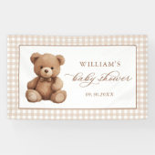 Neutrale Gingham Teddy Bear Baby Shower Banner (Horizontal)