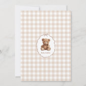 Neutrale Gingham Teddy Bear Baby Shower Einladung (Rückseite)