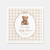 Neutrale Gingham Teddy Bear Baby Shower Serviette (Vorderseite)