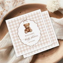 Neutrale Gingham Teddy Bear Baby Shower