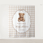Neutrale Gingham Teddy Bear Baby Shower Wandteppich (Vorderseite)