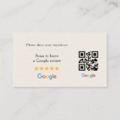 Neutrale Google-Bewertungs-QR-Code Elfenbein Visitenkarte (Rückseite)