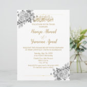 Neutrale graue und goldene islamische Hochzeit Einladung (Stehend Vorderseite)